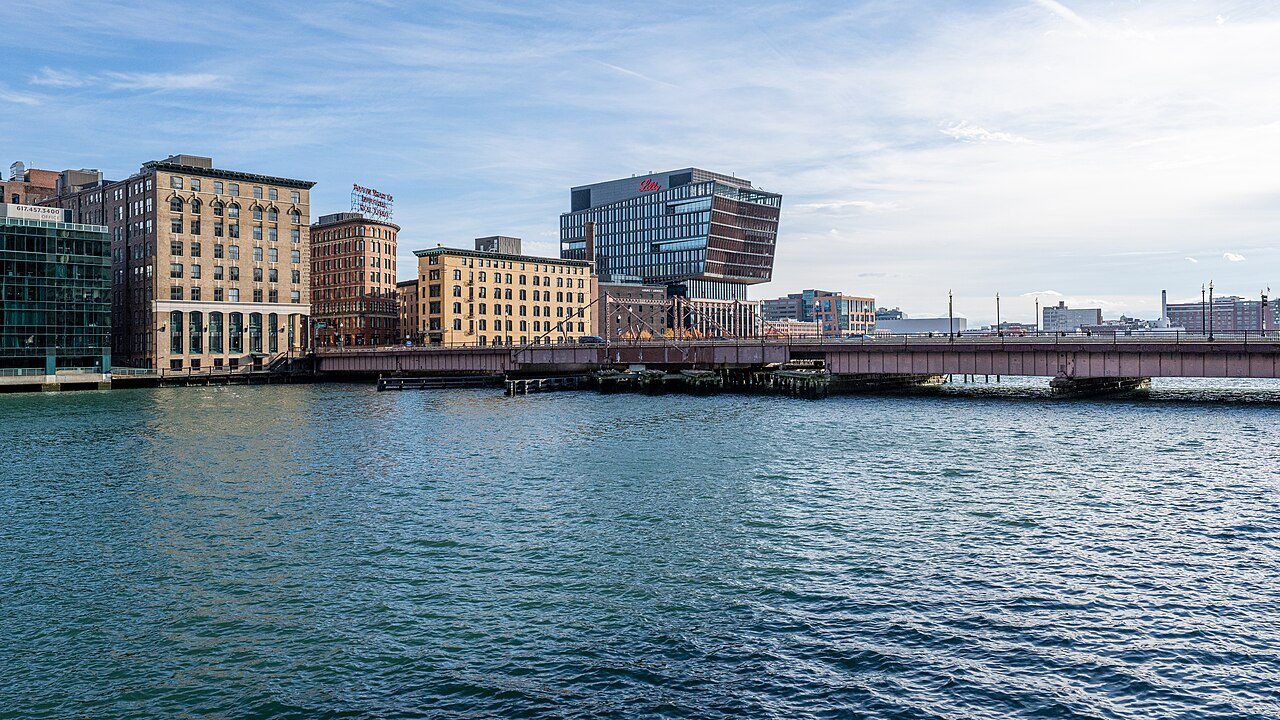 Fort Point Channel between downtown and the Seaport District, crossed by its low bridges