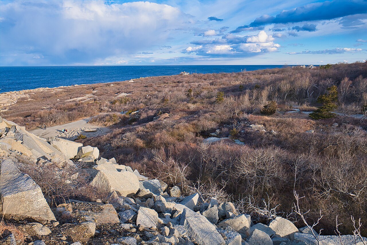 The rocky headland at Halibut Point, granite blocks falling to the open sea