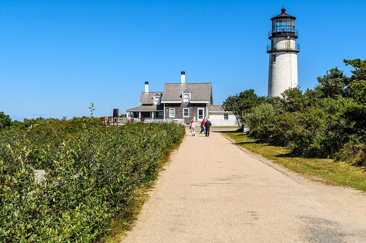 The path to Highland Light between low scrub on the cliff top