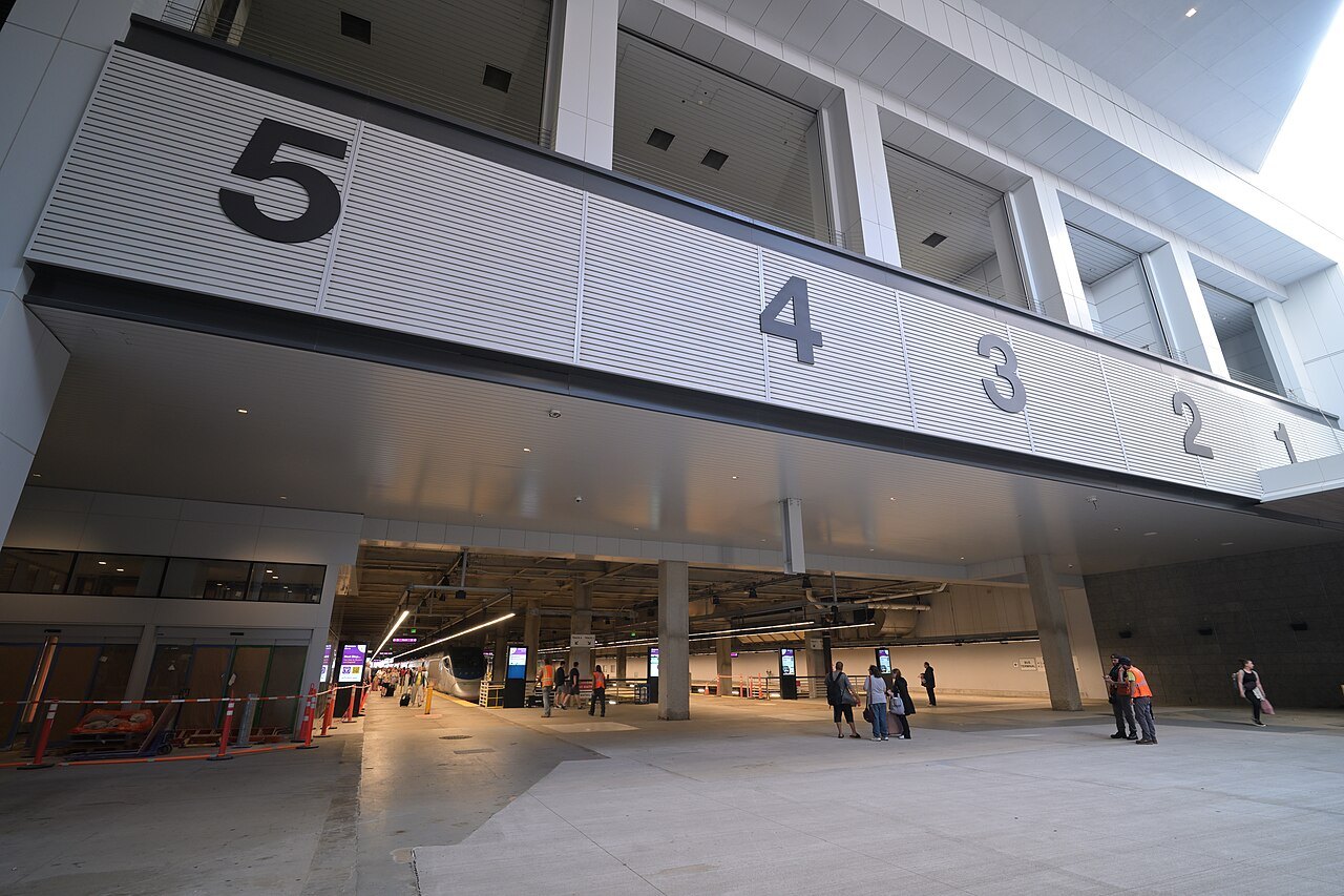 The numbered track gates on the South Station concourse