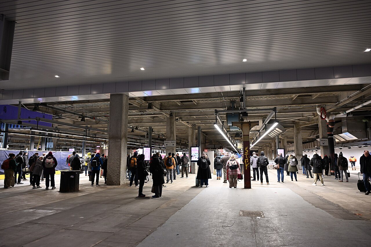 Passengers waiting on the concourse at South Station