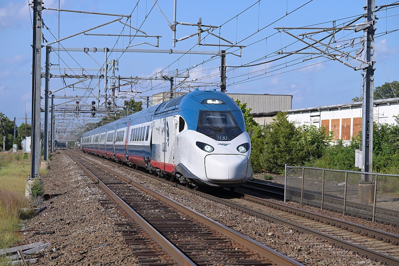 A new Acela train on the Northeast Corridor near Boston