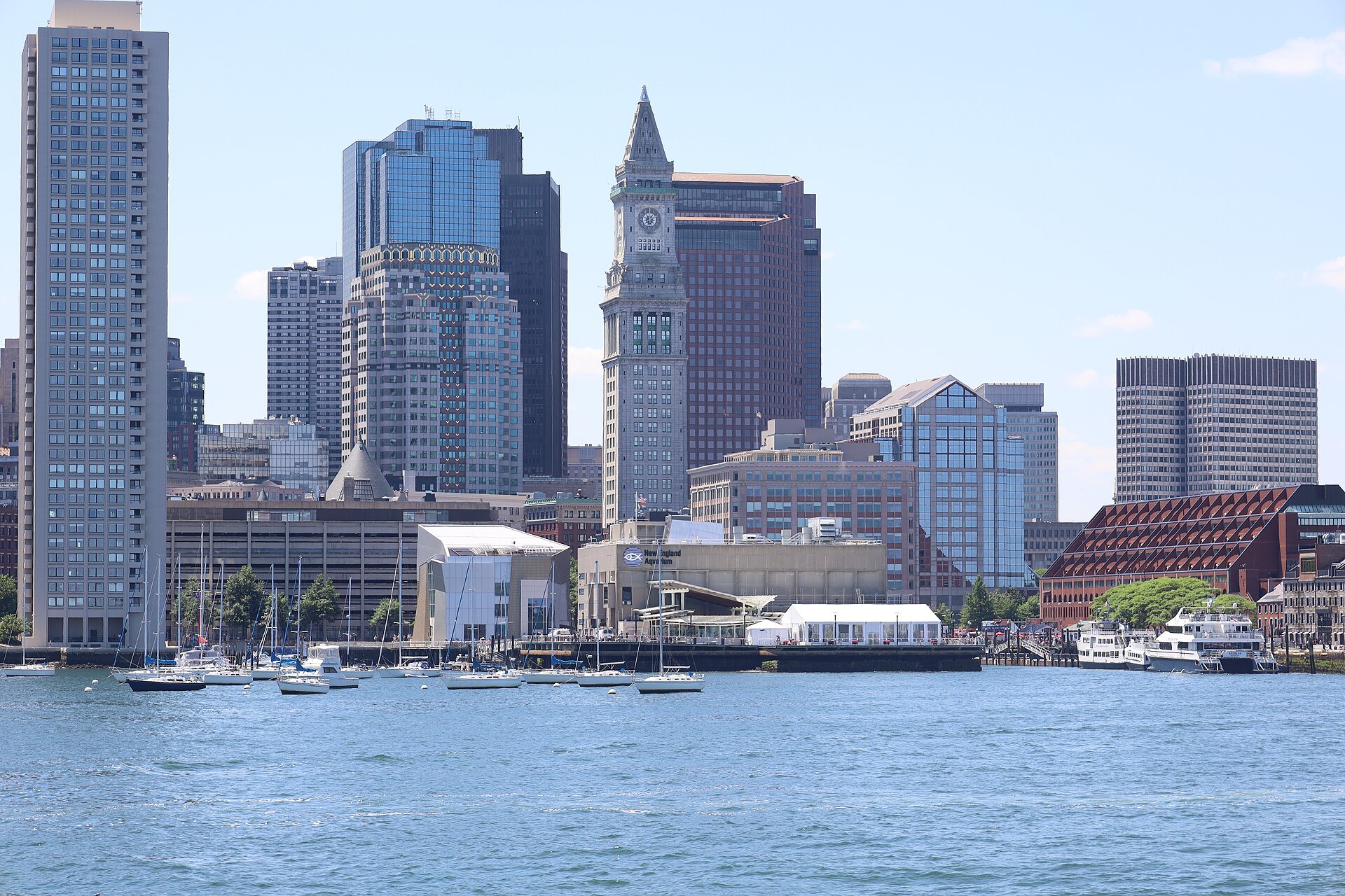 The Custom House tower and the downtown waterfront seen from the harbor