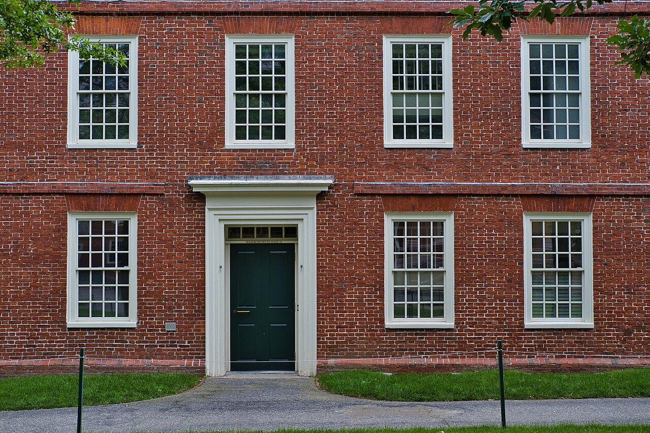 The door and sash windows of Massachusetts Hall, the oldest building at Harvard