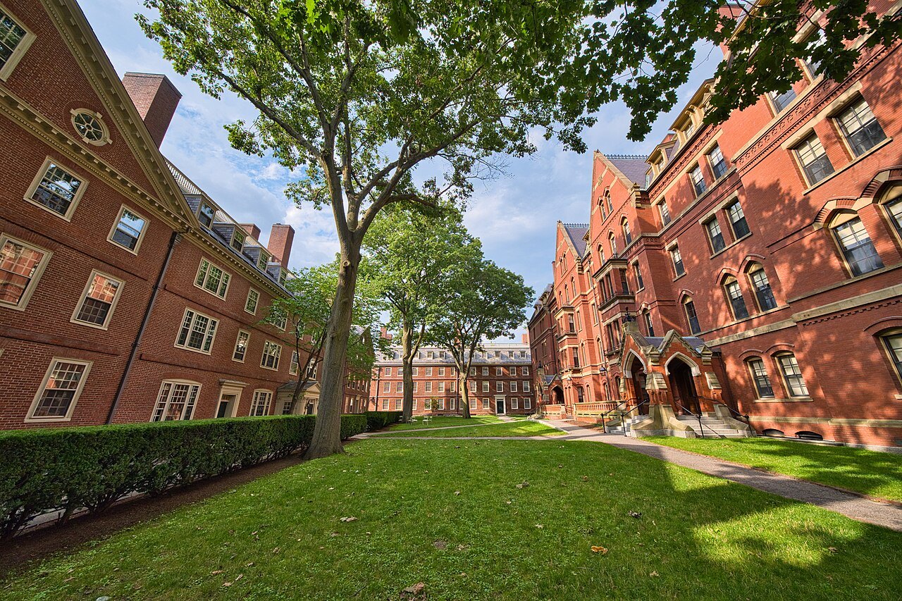 Straus, Massachusetts and Matthews Halls around a lawn in the Old Yard