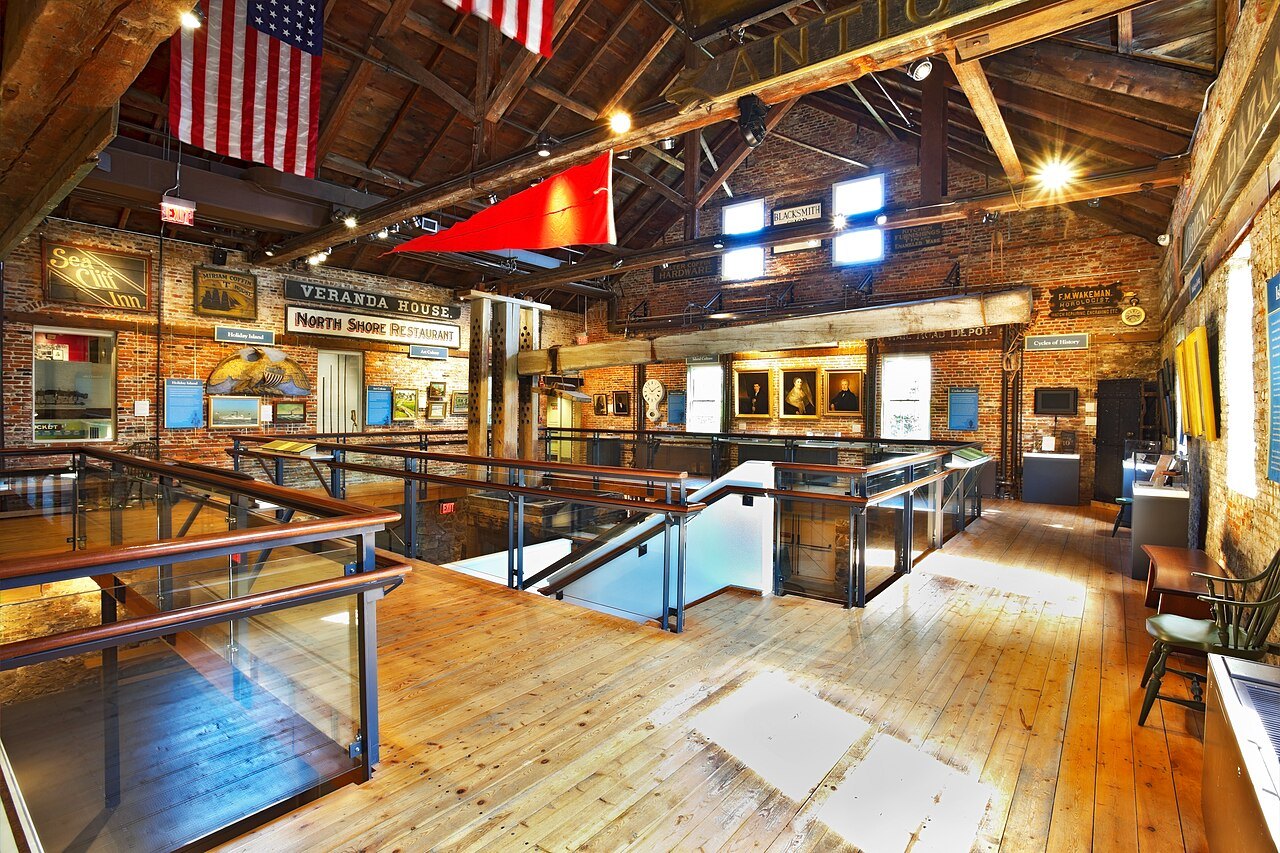 The timber hall of the old candle factory inside the Whaling Museum