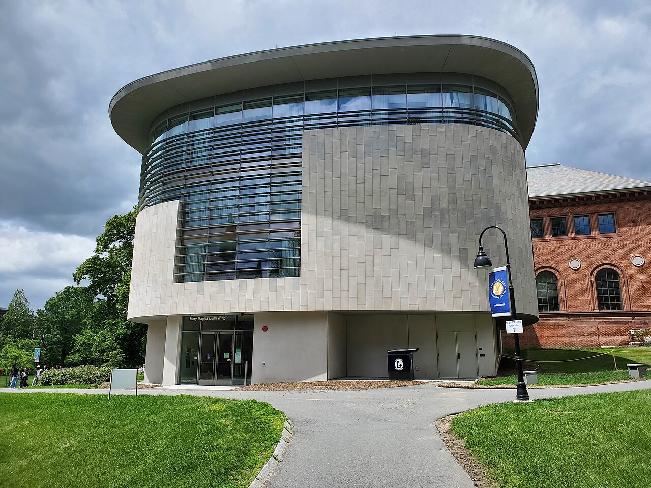 The Neilson Library at Smith College, its curved new front beside the old brick