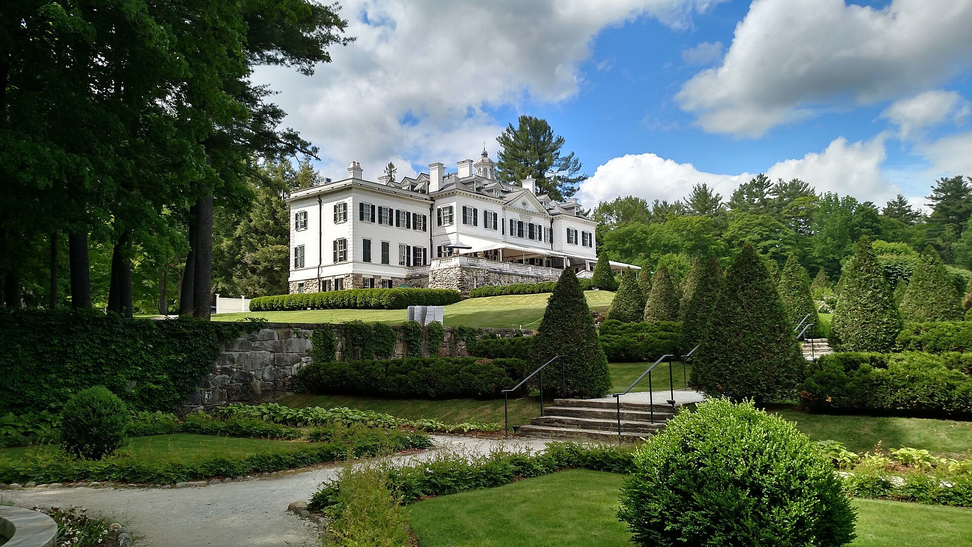 The Mount above its terraced gardens, the white mansion set among the Berkshire woods