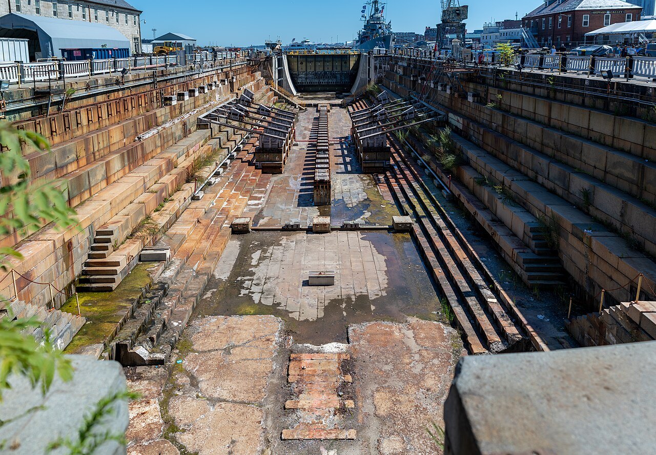 The granite walls of Dry Dock 1 at the Charlestown Navy Yard